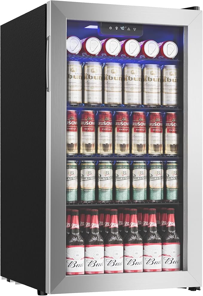Icyglee Beverage Refrigerator Cooler - 126 Can Mini Fridge with Glass Door for Soda Beer or Wine, Beverage Cooler for Hom...