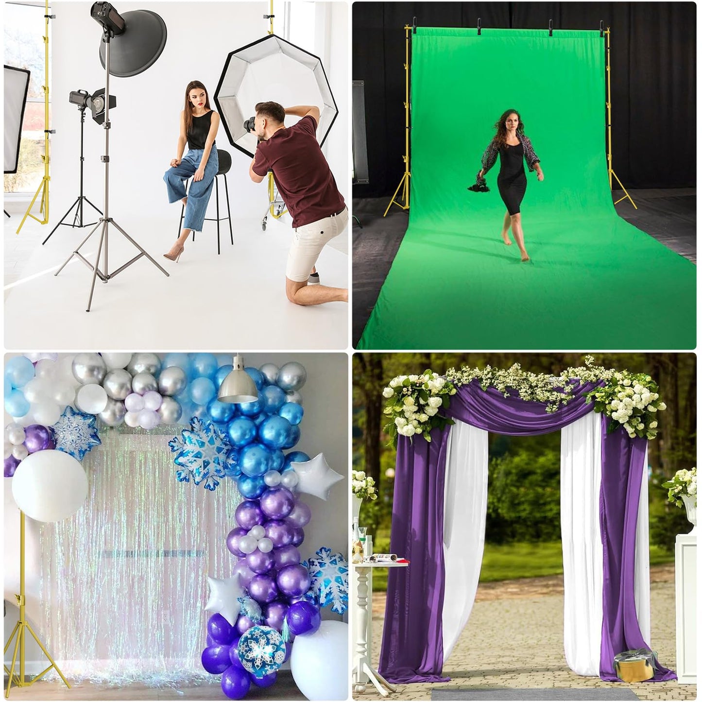 HYJ-INC 10x10Ft Photography Backdrop Stand - Titanium Gold, Adjustable Backdrop Stand for Parties, Photo Back Drop Stand, Background Support Stand with Carry Bag,Clamp.