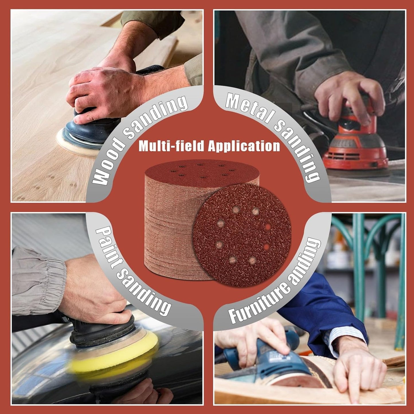 60 Grit 5 Inch Sanding Discs Hook and Loop Sandpaper, 150 PCS 8 Hole Adhesive Coarse Sand Paper for Random Orbital Sander