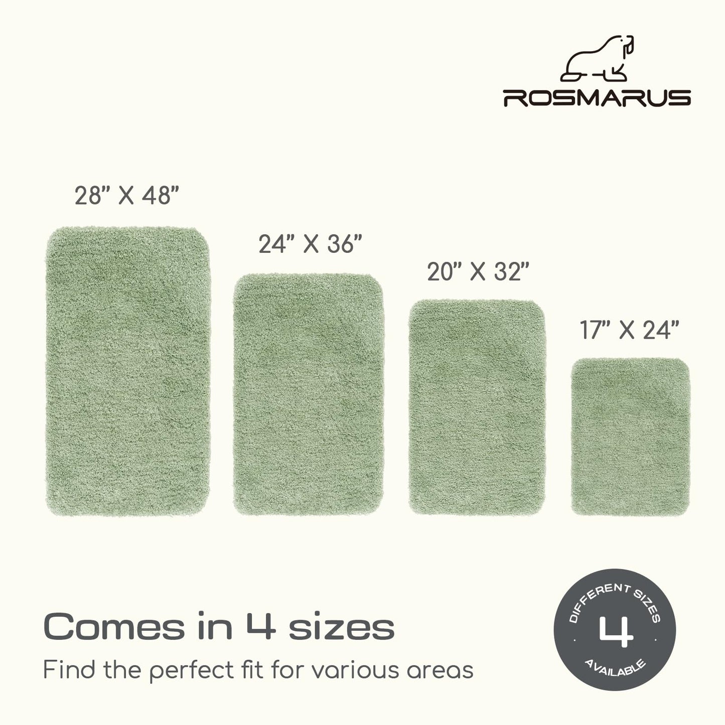 ROSMARUS Shaggy Bath Rugs for Bathroom Non Slip 17" X 24", Water Absorbent Bath Mat, Soft Shower Mat for Floor & Tub, Fluffy Plush Rug Machine Washable, Green