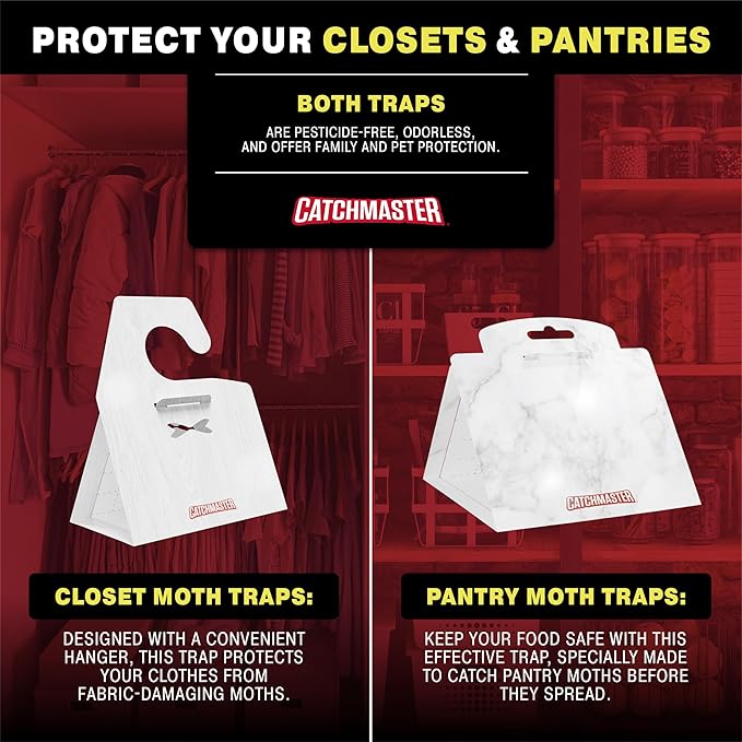 Catchmaster Pantry Moth Traps with Premium PheroGuard Technology – XL Marble Patterned, Extra-Strength Glue – Odorless, Traps & Eliminates Moths – Protects Pantry, Cabinets & Food Storage – 6-Pack