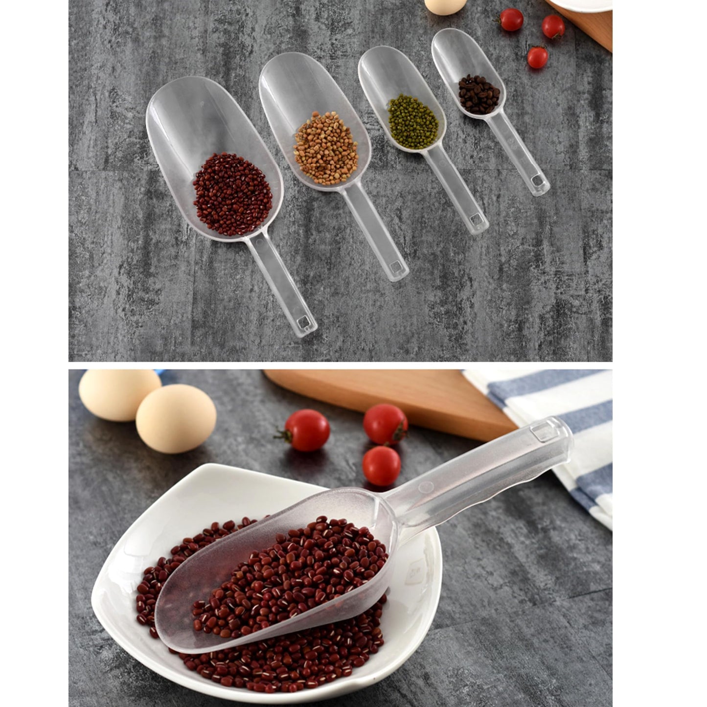 LVVXIXI 3PCS Clear Plastic Ice Scoop, 12 ounces Alec Ice Scoop, Kitchen Scoop for Ice Bucket Ice, Popcorn, Coffee Beans, Flour (12 oz.)
