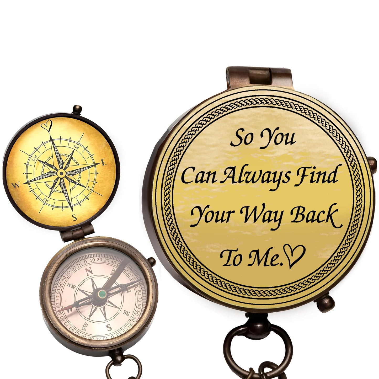 So You Can Always Find Your Way Back to Me Compass - Personalized Working Compass with Leather case, for him/her Bronze for Men- Luxury Gift