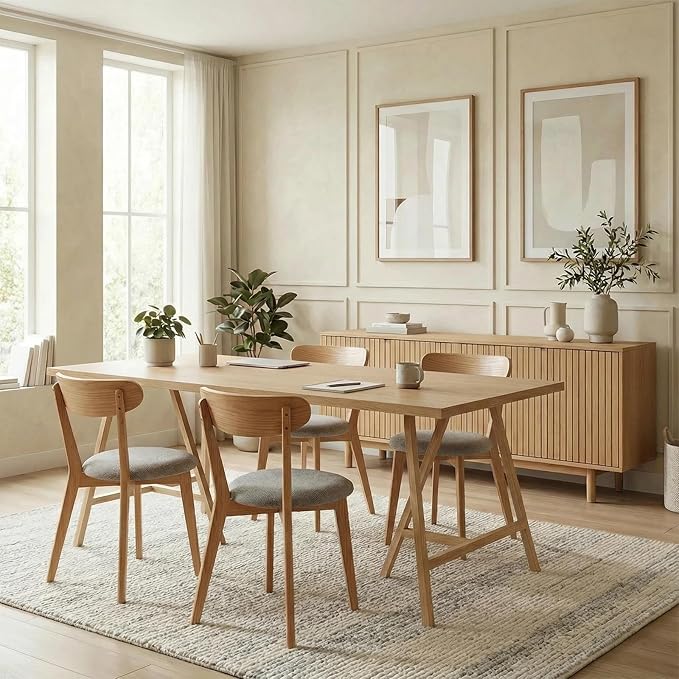 Bamskov 100% Solid Oak Wooden Dining Chairs - Practical Kitchen Chairs with Upholstered Cushion - Wood Chair for Dining Room, Kitchen (1, Natural with Grey Cushion)