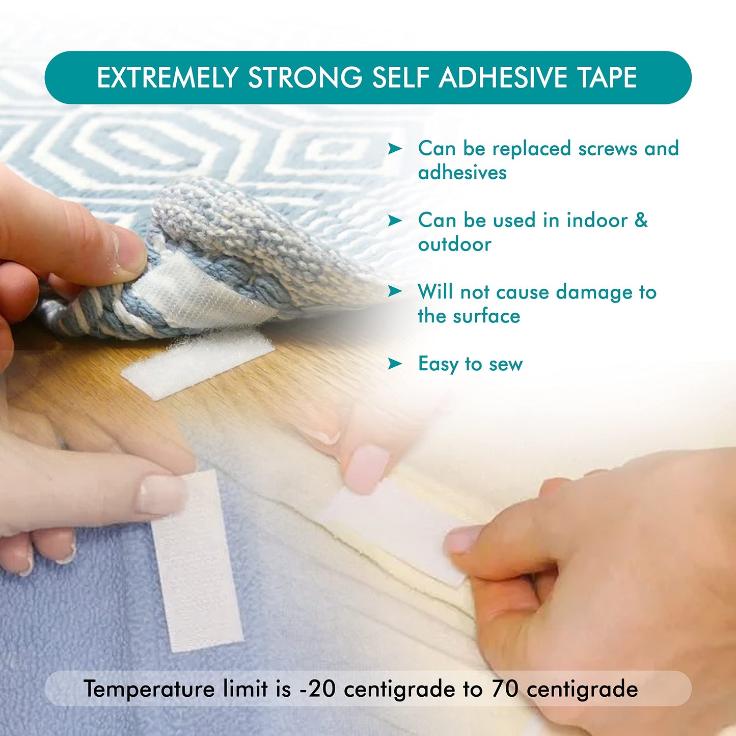 (26ft x 0.75in) White Hook and Loop Strips with Adhesive, Double Rolls of Heavy Duty Self Adhesive Tape with Backing, Nylon Self Adhesive Tape for Home Office School and Crafting