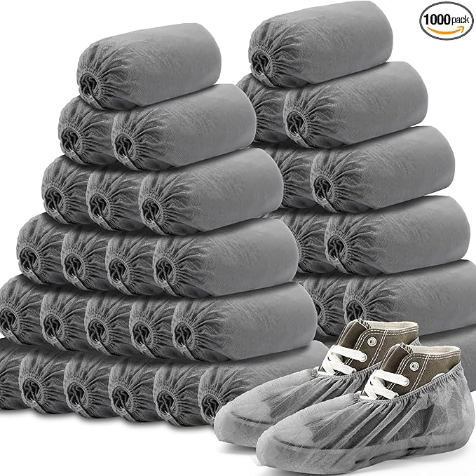 Vabean 1000 Pcs Disposable Shoe Covers Boot Cover Waterproof Nonslip Shoe Protector Covers for Indoor Carpet Floor Workplace Protection, One Size Fit Most (Grey)