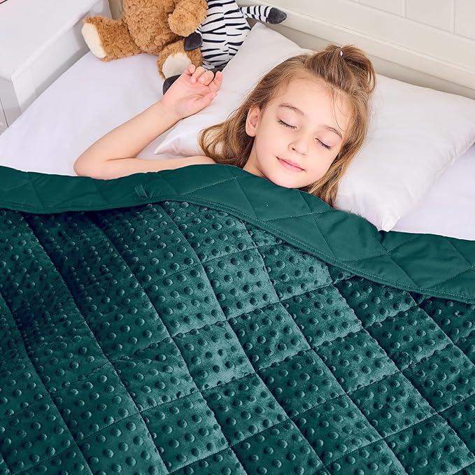 Green Weighted Blanket Kids 7lbs, 40"x60", Breathable Cooling Minky Heavy Throw Blanket for 60-90lbs, Soft Winter Thick Big Blankets Weighted Comforter Gift for Sleeping