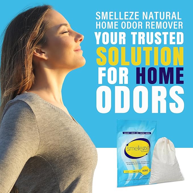 SMELLEZE Reusable Home Smell Removal Deodorizer Pouch - Natural Odor Eliminator for Home, Rids Stinky Odor Without Harmful Fragrances in 150 Sq. Ft.