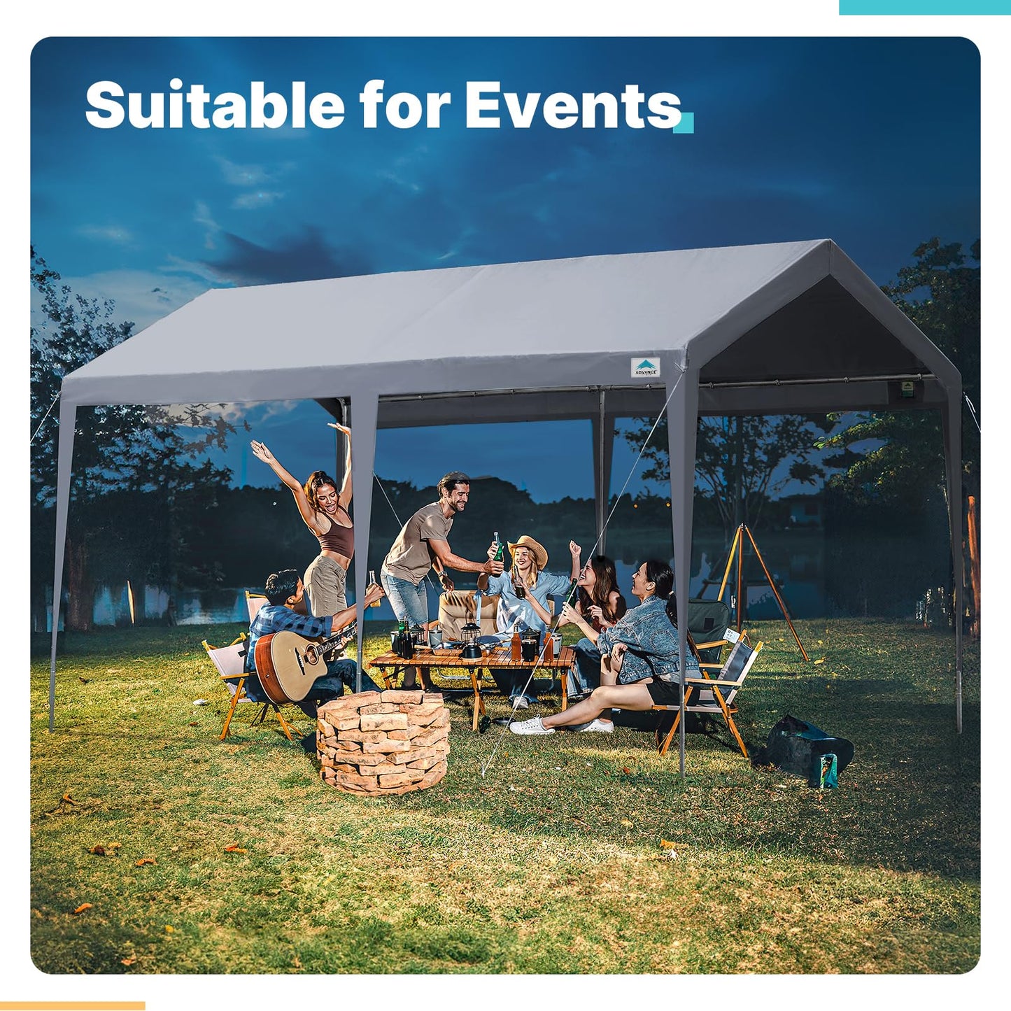 ADVANCE OUTDOOR Adjustable 10x20 ft Heavy Duty Carport Car Canopy Garage Boat Shelter Party Tent, Adjustable Height from 9.5 ft to 11 ft, Gray