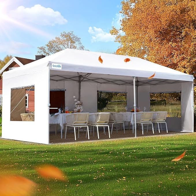 Quictent 10x20 FT Pop up Canopy Tent with Sidewalls, Easy Setup and Wheeled Bag for Outdoor Event Party Commercial Camping...