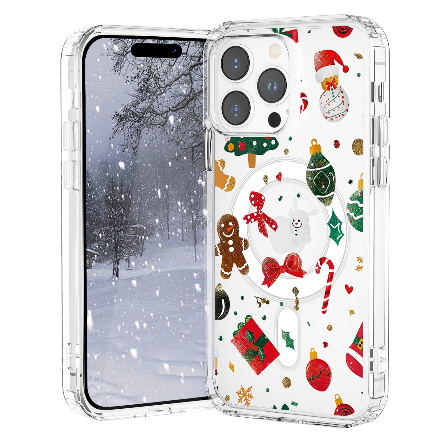 VibrantFruitique Christmas Case for iPhone 16 Pro,Funny Xmas Tree Clear Magnetic Case,Compatible with MagSafe,Soft TPU Bumper Sh