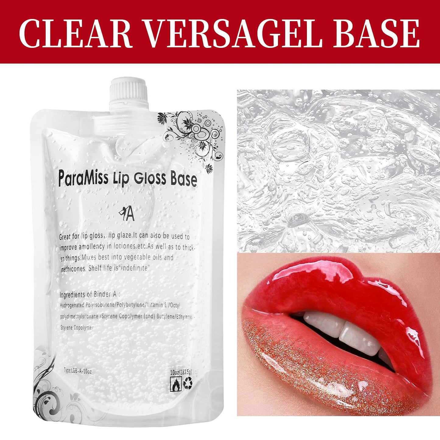 PARAMISS Lip Gloss Base 10 Ounce (350 ML) Clear Lip Gloss Non-Stick Moisturizing Versagel lip gloss base DIY Handmade Lip Gloss