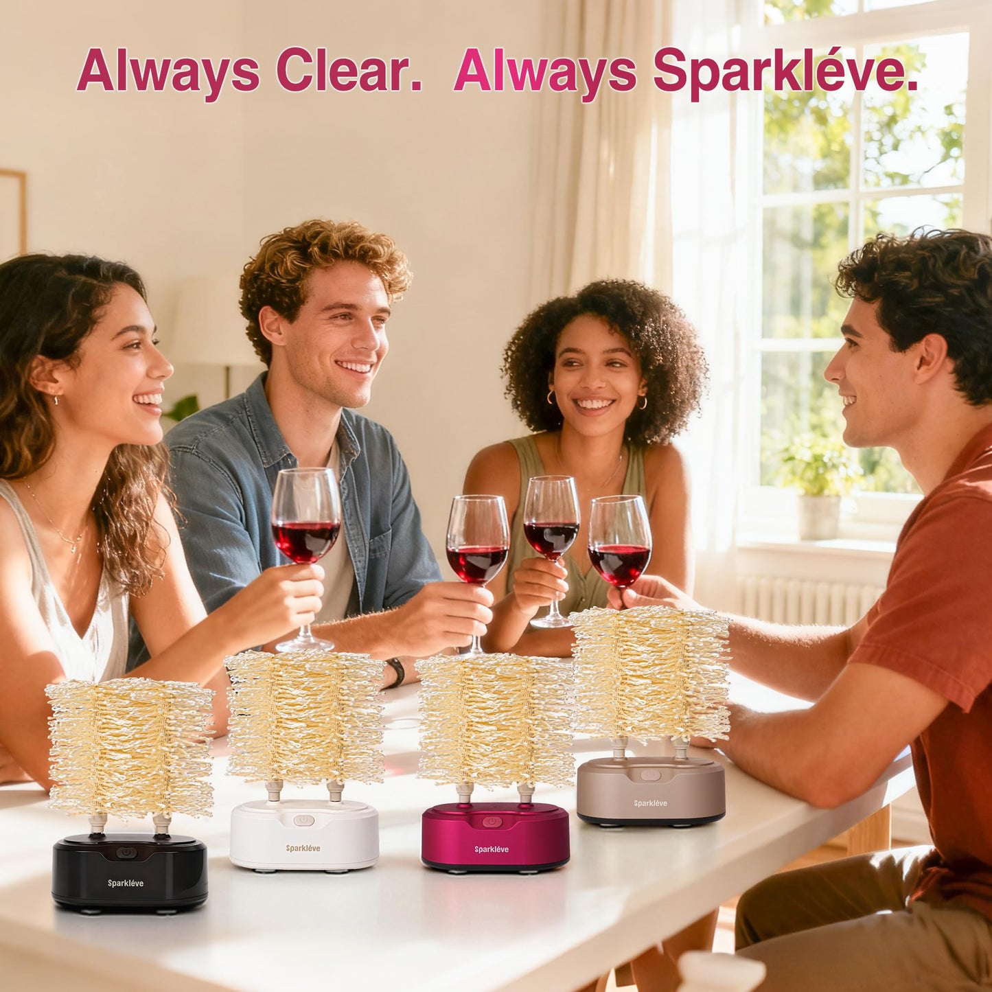 Home Glassware Polisher, World's First Affordable Spinning Glass Polisher, 600 RPM Dries and Polishes, All Glasses, Wine, Bar, Drinking, For Sparkling Glassware. Burgundy, Premium Painted