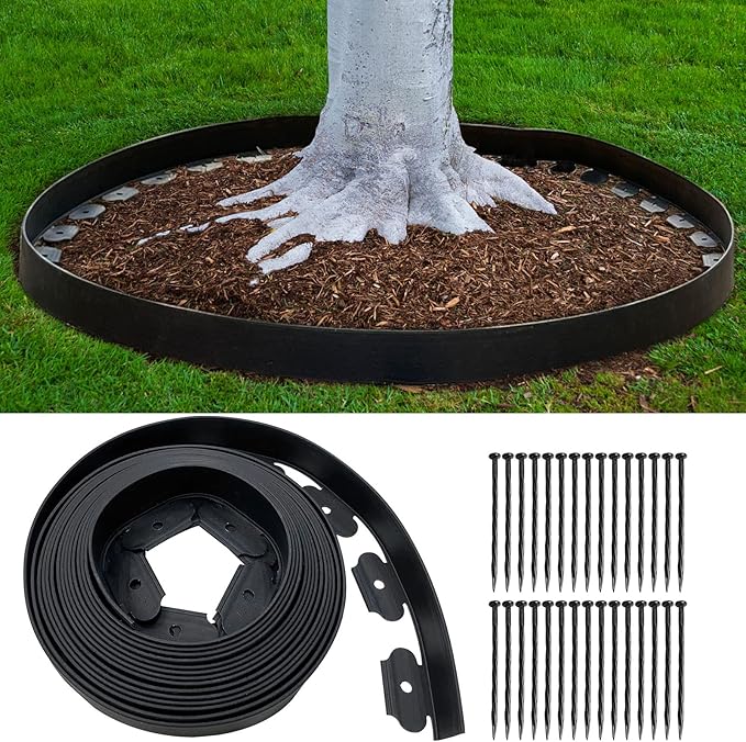 Garden Edging 33FT, 4IN Tall Landscape Edging Border with 50pcs Spikes, Plastic Lawn Edging Kit, Flexible Tool-Free Border Edging for Garden Flower Beds Tree Surrounds Yard Pathway, Black