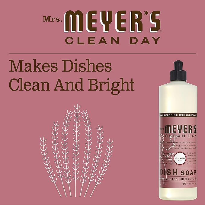 Mrs. Meyer's Clean Day Liquid Dish Soap, Rosemary, 16 Ounce Bottles, 3pk