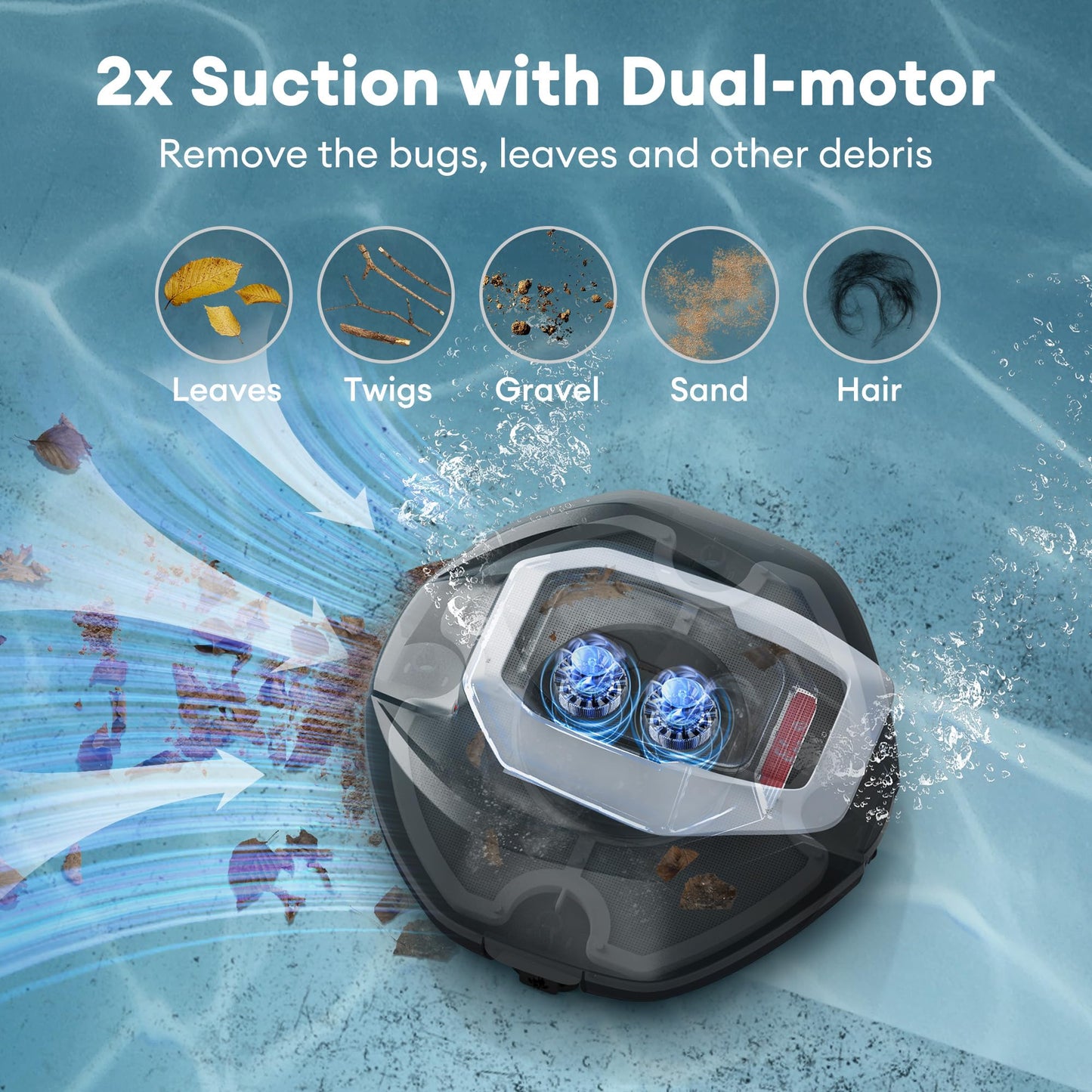 Pooleco Robotic Pool Cleaner, Pool Vacuum for Above & In-Ground Pool, Dual-Motor Suction, 90Mins Runtime Automatic Self-Parking, 2.5h Fast Charging, Up to 850 Sq.ft (Cherry Red)