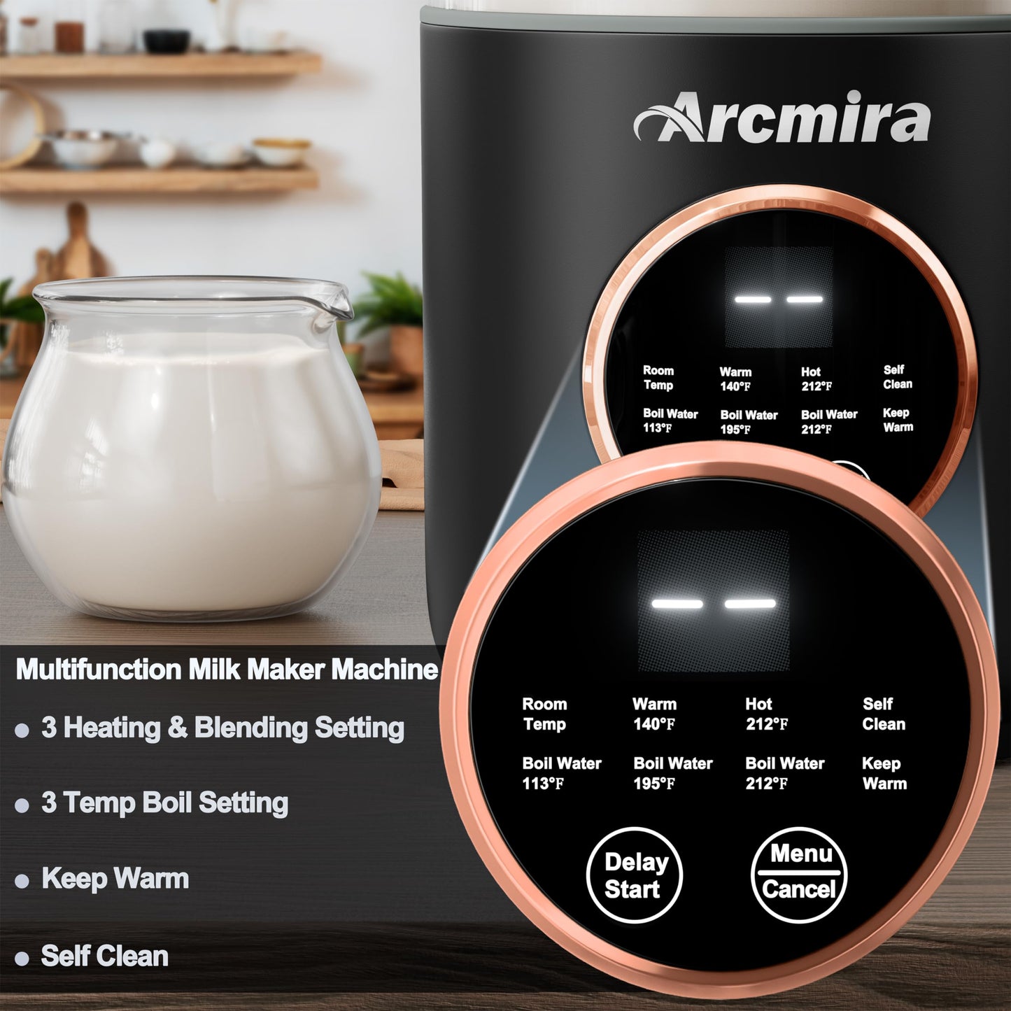 8 in 1 Automatic Nut Milk Maker, 10 Blade 35 oz Homemade Oat, Soy, Plant-Based and Dairy Free Beverages, Almond Milk Maker with Delay Start/Keep Warm/Boil Water, Soy Milk Maker with Nut Milk Bag