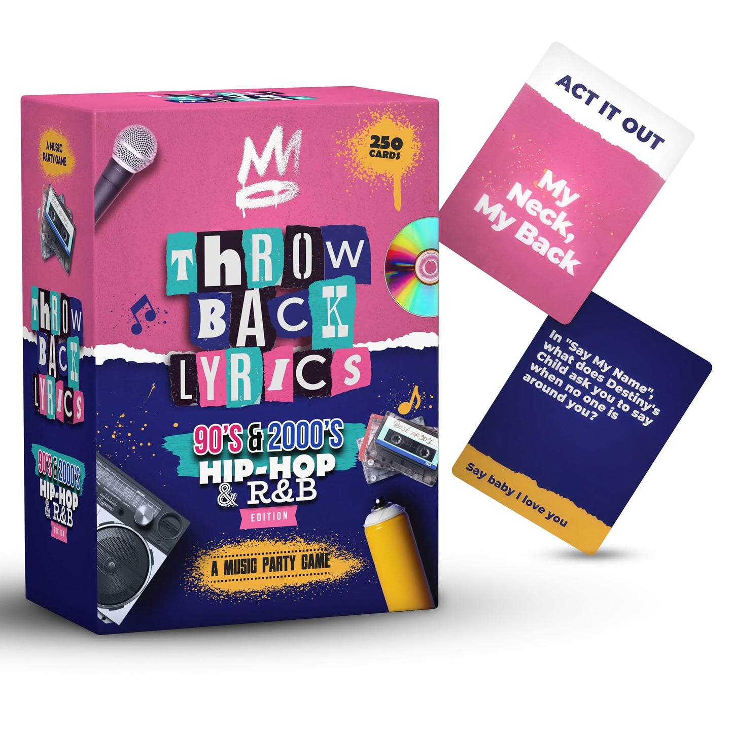 Throwback Lyrics - 250 Cards of 90s & 2000s Hip-Hop & R&B Finish The Lyrics & Charades with A Playlist & Stickers - Great for Game Nights, Date Nights, Adult and Family Games
