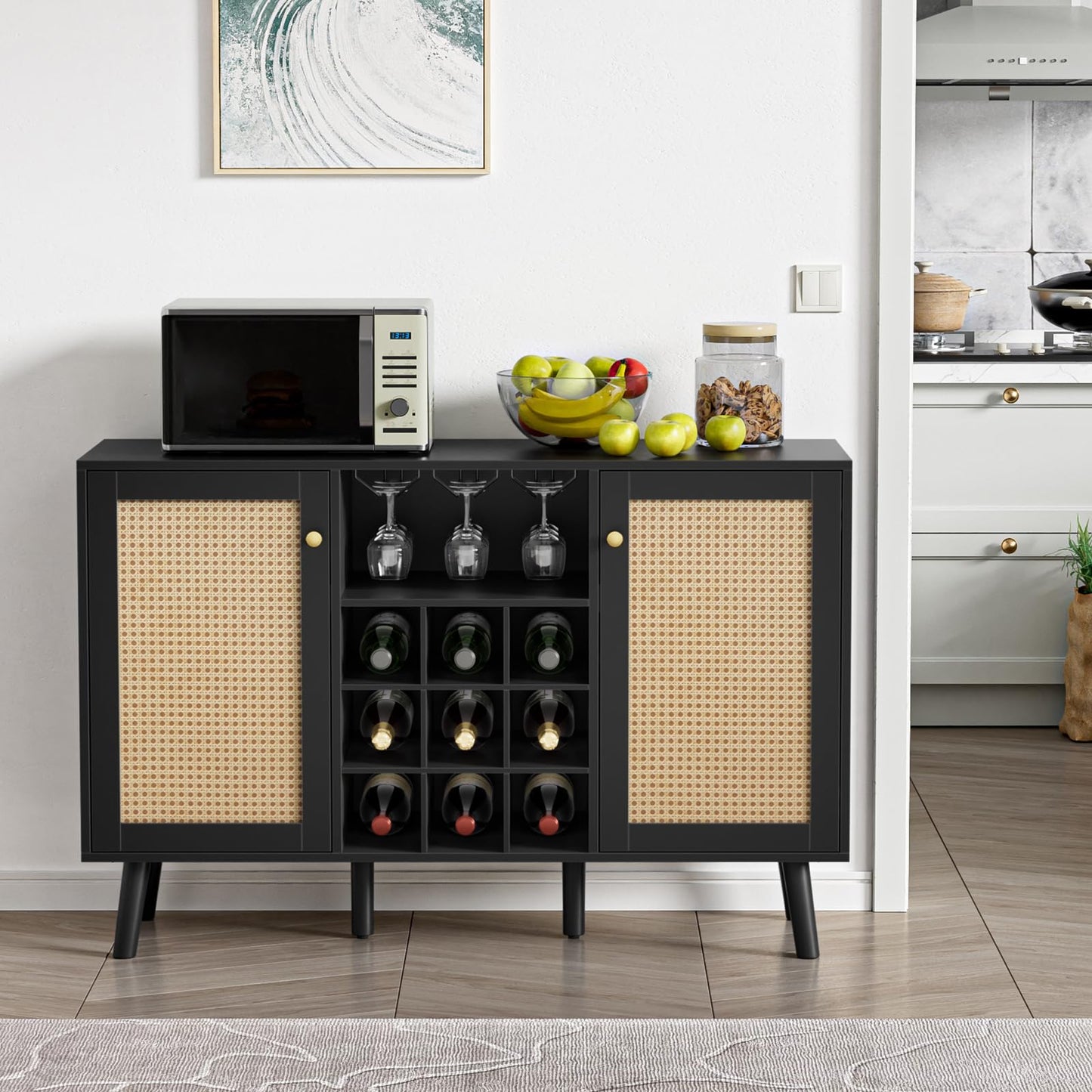Giluta Kitchen Island - Farmhouse Coffee Bar Cabinet Kitchen Sideboard Cabinet Kitchen Cupboard Buffet Cabinet with Storage for Dining Room, Black