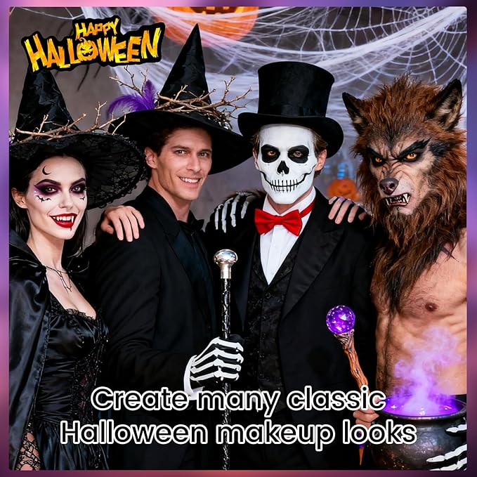 Orange Black White Oil Based Face Paint Kit with Painting Brushes, Professional Full Coverage Greasepaint for Adults Halloween Cosplay SFX Tiger Pumpkin Makeup Carnival Theater Stage