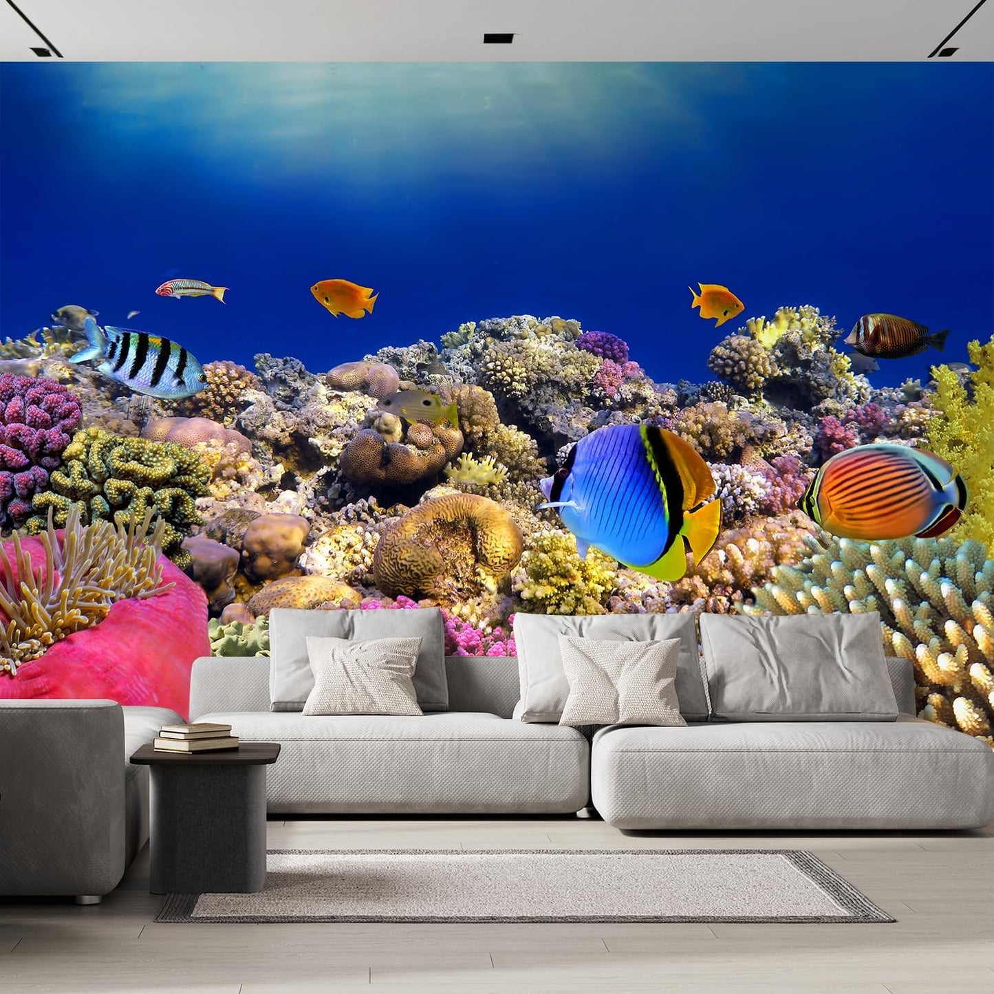 wall26 Removable Wall Sticker/Wall Mural Tropical Blue Fish Coral Reef Ocean Seascape Nature Wilderness Photography Realism Nautical Landscape Decorative for Living Room, Bedroom, Office - 100"x144"