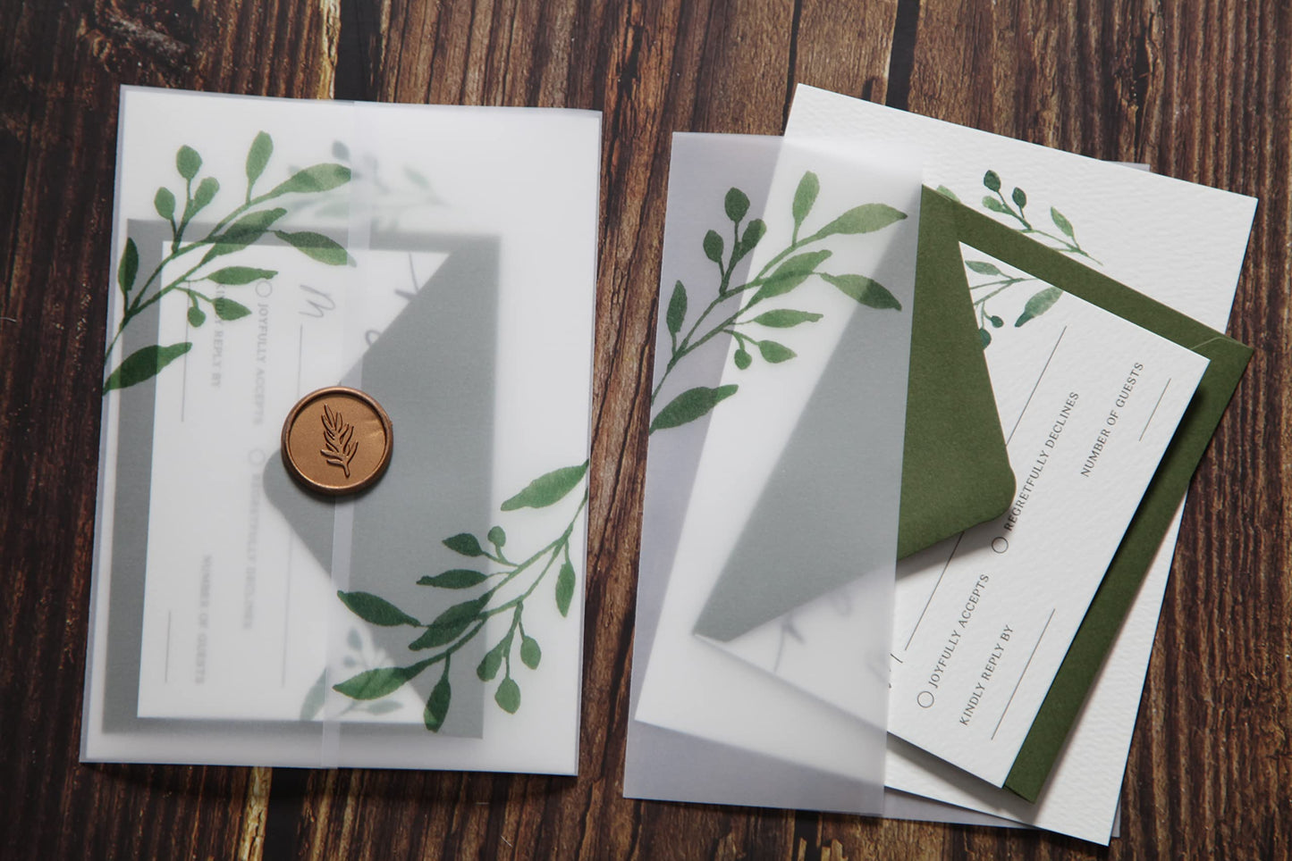 Spelable 30 Set Wedding Invitations With Envelopes And Rsvp Cards,Greenery Wedding Invitations,Include 5x7 inch Fill-in Invitation,Vellum Wrap,Rsvp Card, Self Seal Envelopes,Gold Wax Seal Stickers