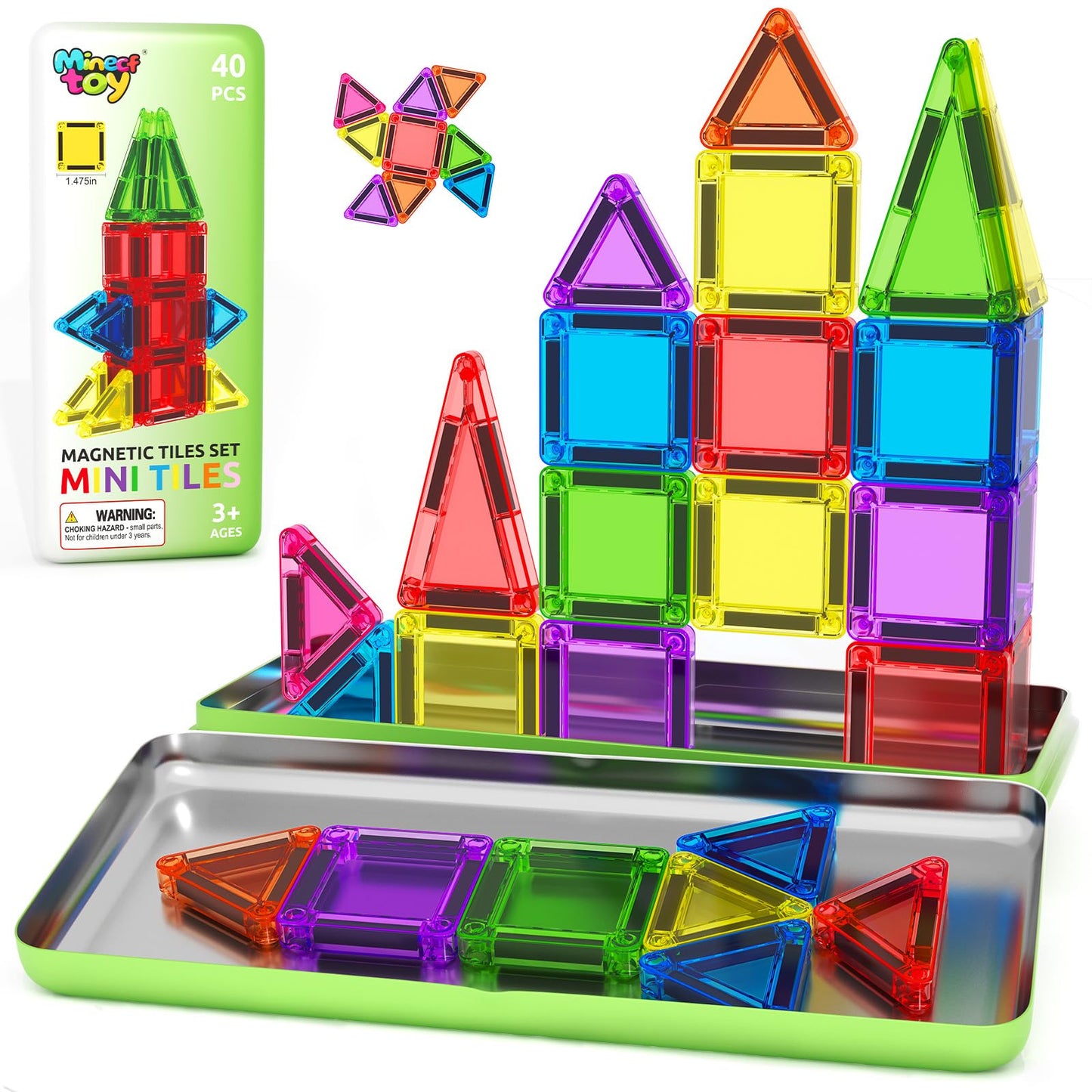 Mini Magnetic Tiles Toddler Travel Essentials Toys with Case Set, Magnetic Building Blocks Kids Games, Montessori Preschool Education Sensory Toys for 3 4 5 Year Old Boys Girls Birthday Gifts