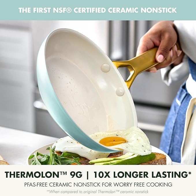 GreenPan Nonstick Reserve Pro 10” & 12” Frying Pan Set, NSF Certified Ceramic, Hard Anodized PFAS-Free Skillets, Stainless Steel Handles, Oven & Dishwasher Safe, Seaside Blue