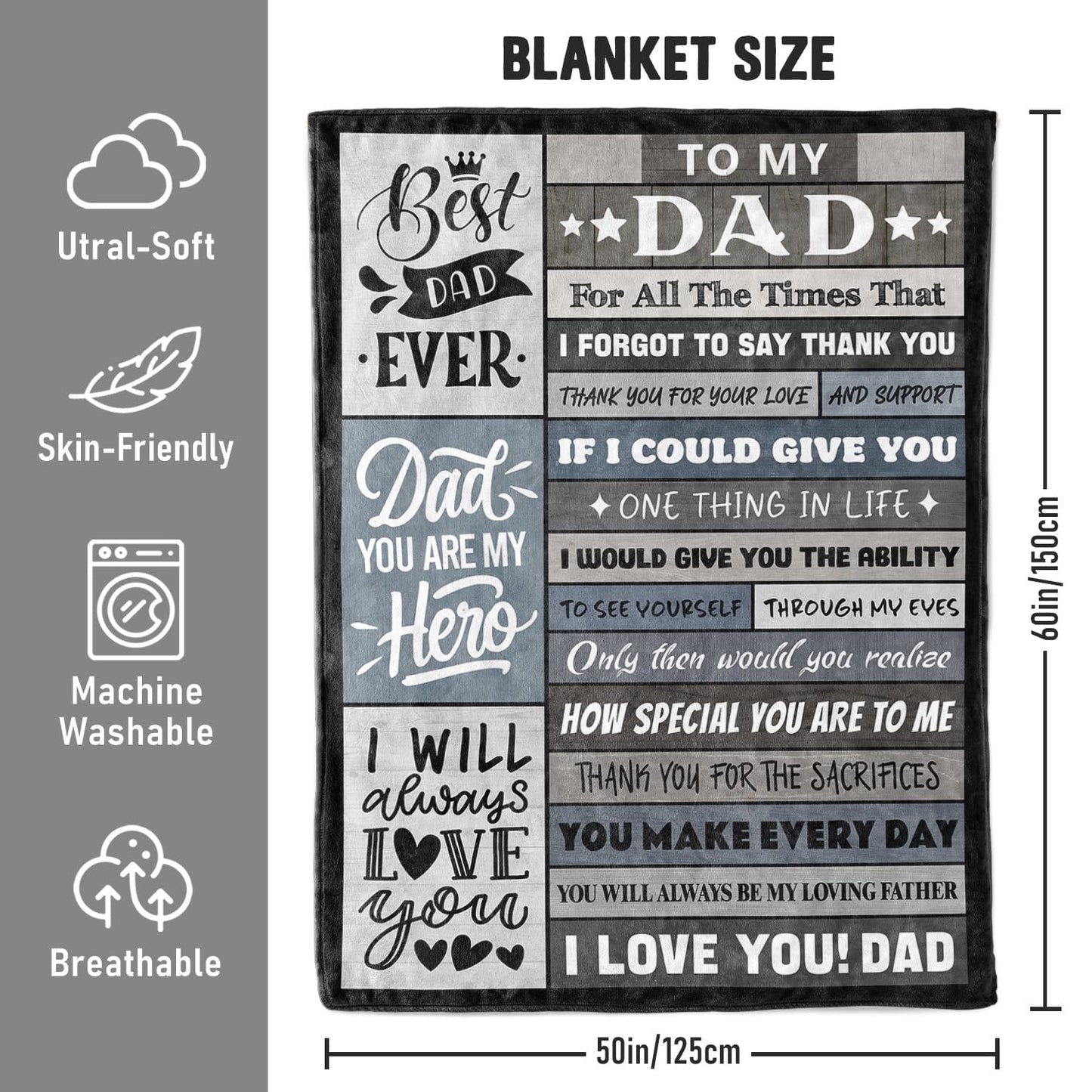 YPURTSD Birthday Gifts for Dad - Dads Gifts from Daughter Son - Christmas Valentines Fathers Day Presents for Father - Blanket for Dad Who Wants Nothing - to My Best Father Ever Blanket 50"x60"