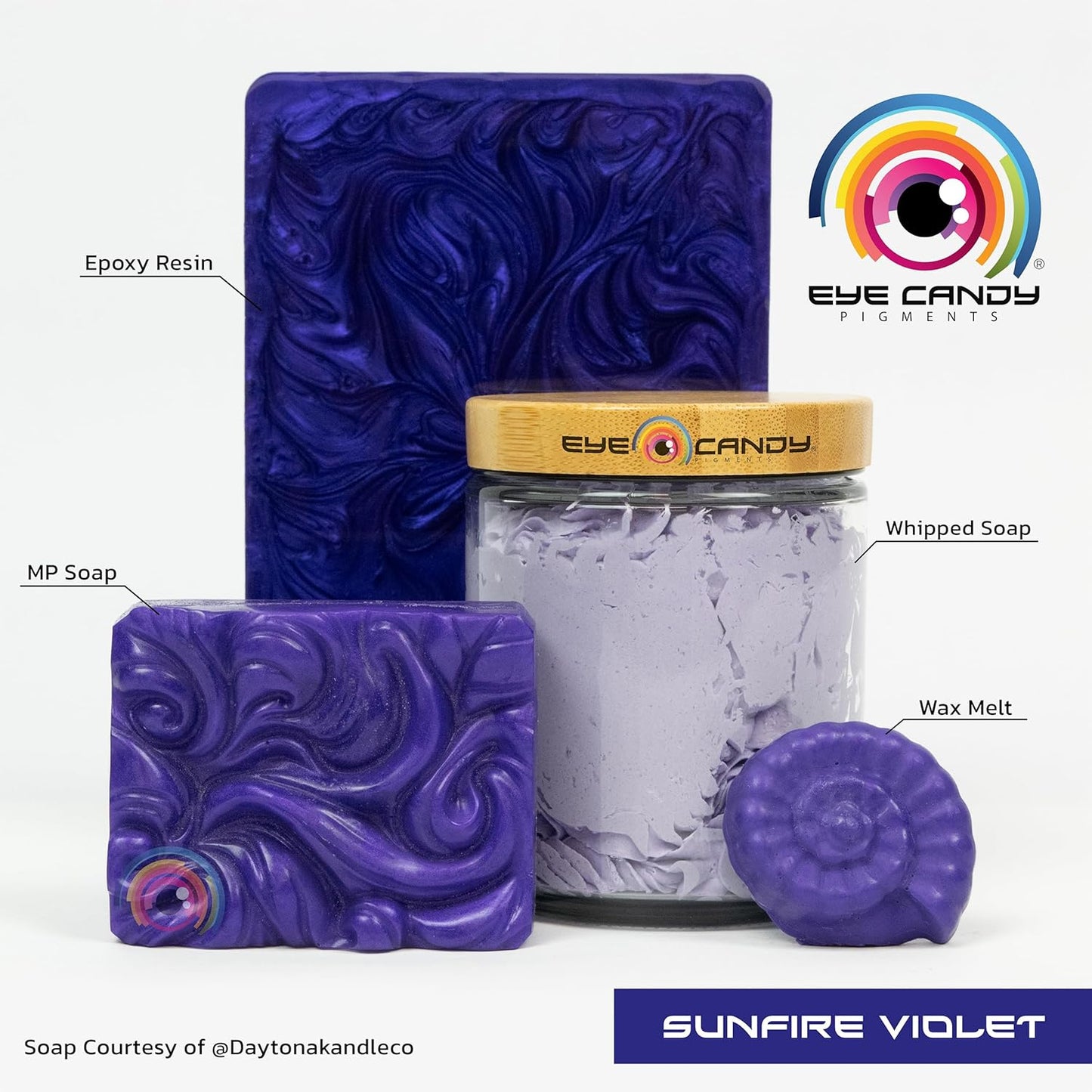 Eye Candy Pigments Premium Purple Mica Powder - Sunfire Violet (50gr) - for Epoxy, Resin, Soap, Paint, Woodworking, Acrylic Pouring, Bath Bombs, Fishing Lures - DIY Arts and Crafts Additive