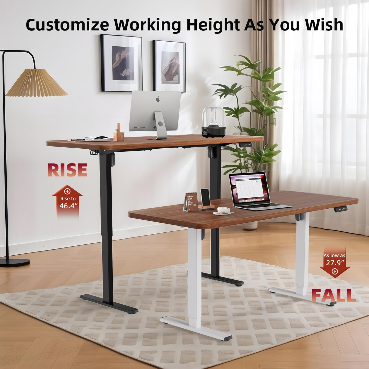 PiomuDek Standing Desk Frame with 330lbs Powerful Dual Motor, Electric Adjustable Height Computer Desk Legs, Sit Stand Up Desk Base with Memory Controller, for Home Office, Black,ED04NB (Frame Only)