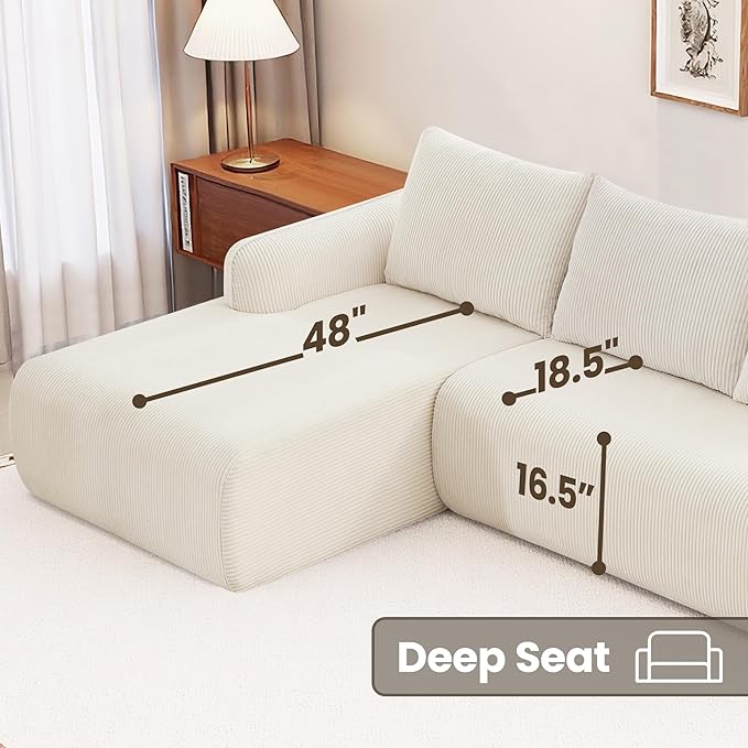 UMBFUN 103" Cloud Sectional Couch for Living Room, Boneless Couch with L-Shape Chaise, Modular Sectional Sofa with Deep Seat, Oversized Modular Sofa for Bedroom, No Assembly Required, Corduroy