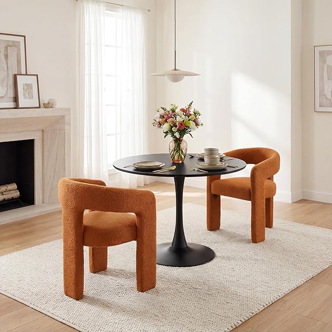 DAYALANE Modern Barrel Dining Chairs Set of 4, Upholstered Dining Room & Kitchen Chair with Curved Back, Comfy Accent Side Reading Armchair for Living Room Bedroom Kitchen Home Office, Orange Fur