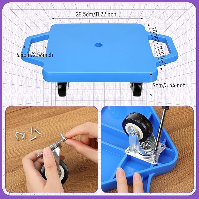 Jerify 8 Pieces Sports Scooter Board Sitting Scooter Board for Kids Plastic Floor with Non-Marring Plastic Casters, Physical Education for Home School Play Equipment