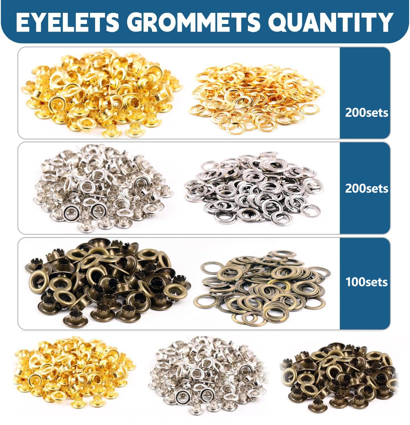 1003Pcs Grommet Tool Kit, 1/4 Inch 6mm(Inside) Grommet Eyelet Pliers Kit with 1000 Metal Eyelets with Washers for Fabric, Leather, Belt, Shoes, Clothes