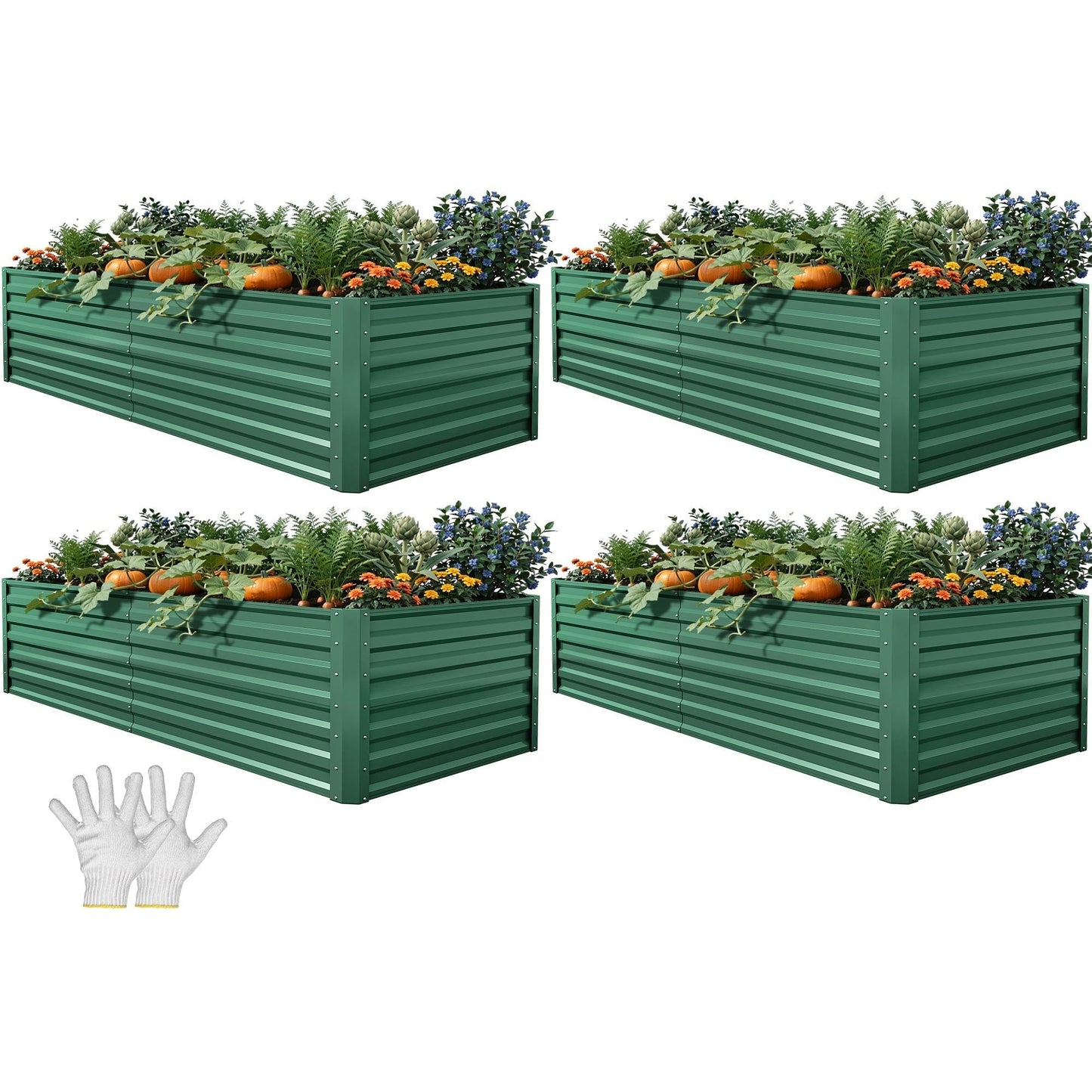 YITAHOME 4pcs 72x36x24 in Galvanized Raised Garden Bed Kit, Large Metal Planter Box with Gloves & Support Rod, Outdoor Flower Bed for Plants Vegetables, Green