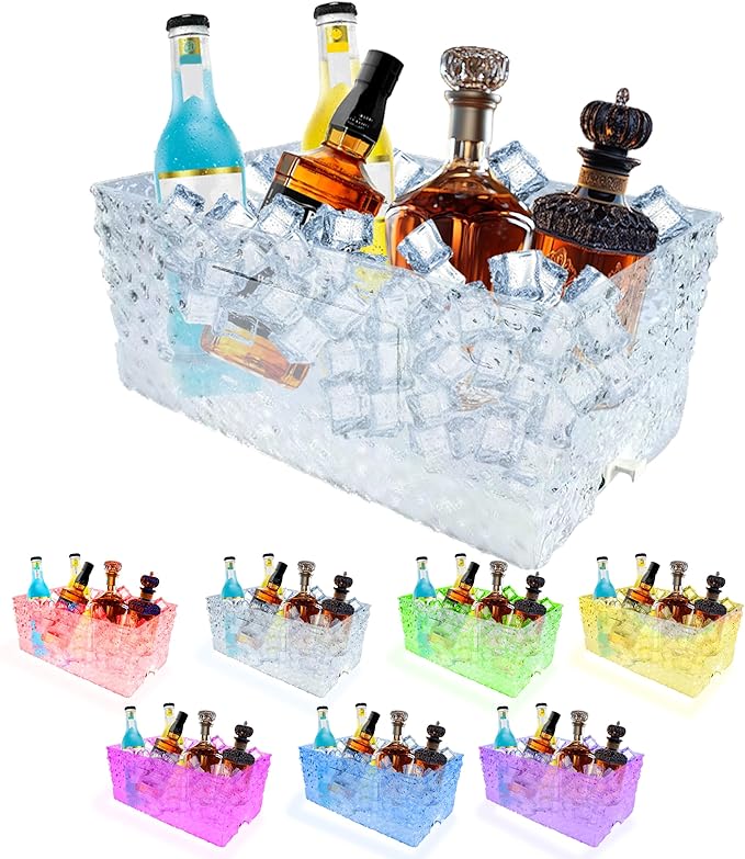 Plastic Colorful Ice Bucket for Parties,15Liter/4 Gallon Big LED Light Beverage Tub,Ice Bucket for Champagne/Beer/Drink/Wi...