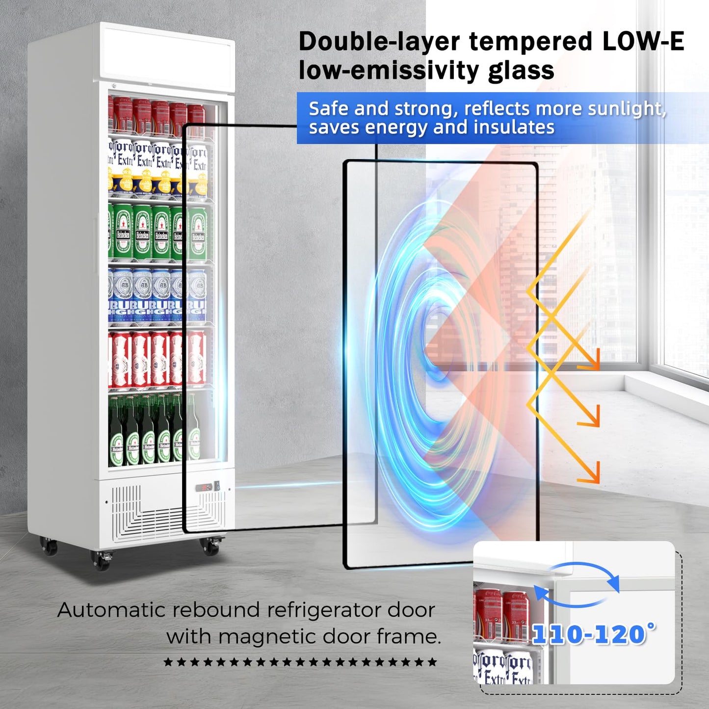 BINGERMA Commercial Display Refrigerator with Glass Door 12 Cu.ft Merchandiser Beverage Cooler Bar Black Drink Fridge for Convenience Stores, Supermarkets,Bars,Offices White