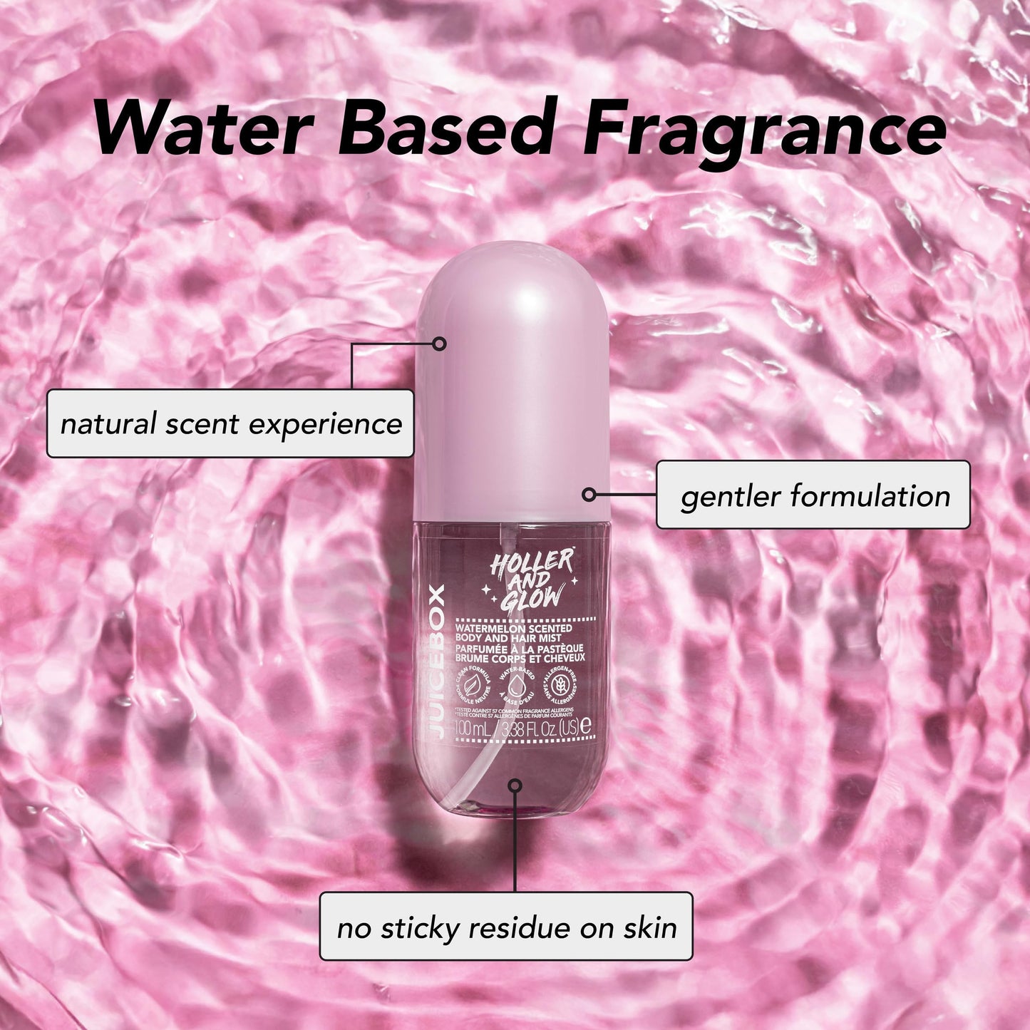 Holler And Glow Mood Boosting Juice Box Body & Hair Mist, Body Spray, Teen Girls Spritz, Long Lasting, Watermelon, Fruity Scented, Water Based Fragrance For Tweens, Clean & Gentle Formula, 3.38 Fl Oz