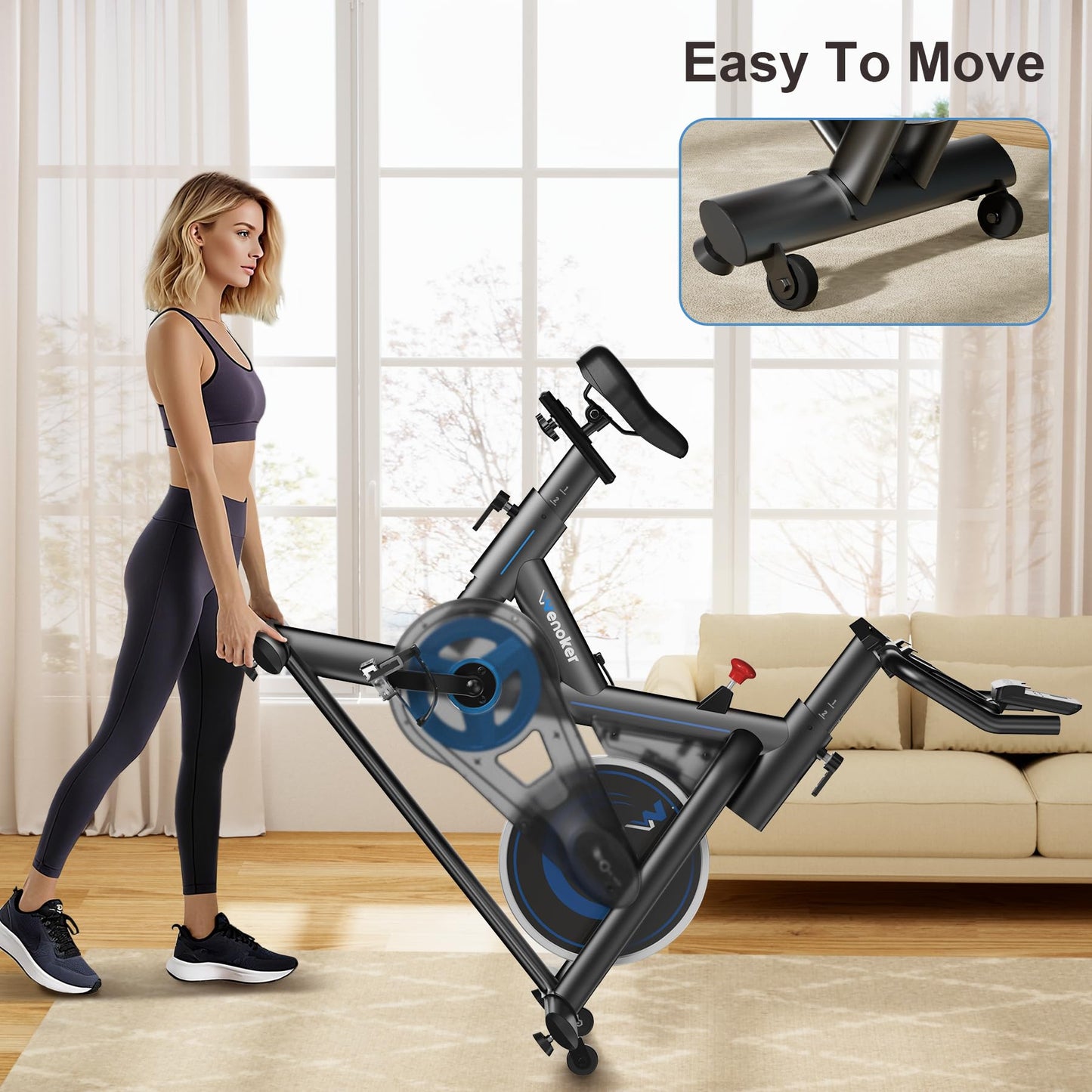 Exercise Bike for Home – 350LB Magnetic Resistance Indoor Cycling Bike, Silent Stationary Bike with App Sync, Adjustable Seat, LCD Monitor, Smooth & Quiet for Cardio Workout