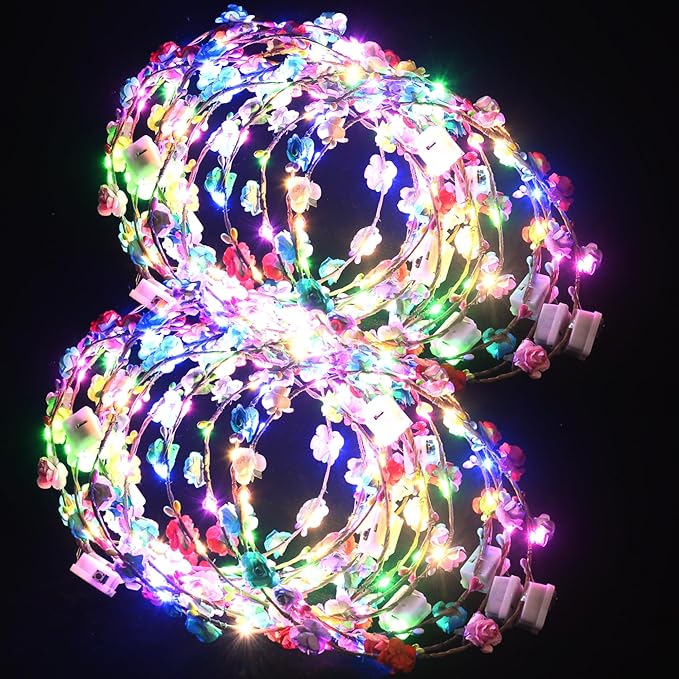 QSJQllo 20 Pcs LED Flower Crowns Headbands,Light Up Headbands For Women,Glow In The Dark Headband Wreath,Suitable For Birt...