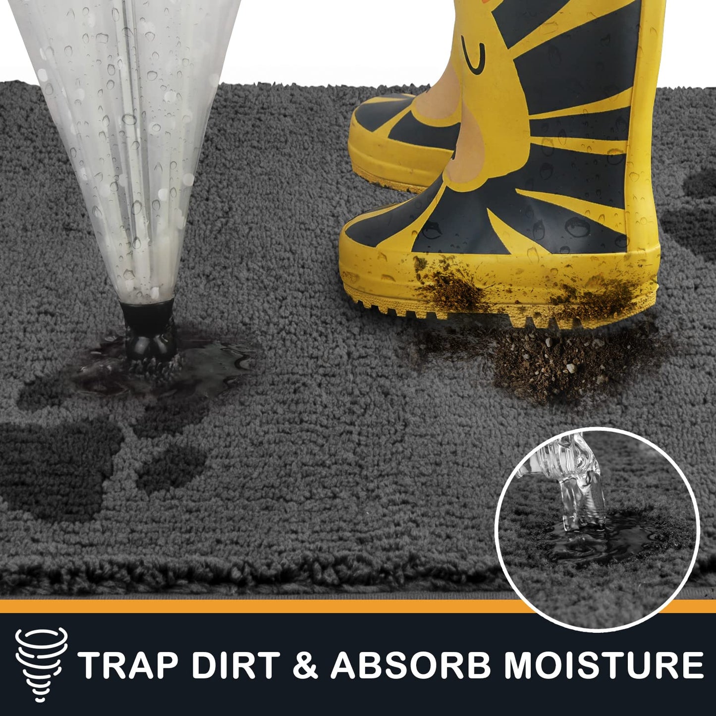 PURRUGS Dirt Trapper Door Mat 20" x 31.5", Non-Skid/Slip Machine Washable Microfiber Entrance Rug, Shoes Scraper, Dog Doormat, Super Absorbent Floor Mat for Muddy Wet Shoes and Paws, Grey