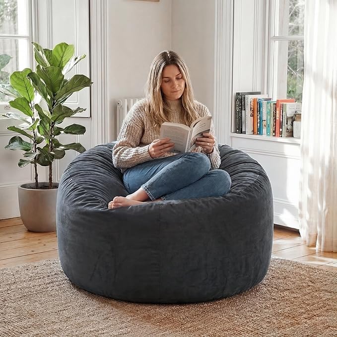 YuppieLife Large Foam Filled Bean Bag Chairs for Kids Teenagers Adults Living Room Gaming Relaxing 4F Machine Washable Lazy Sofa（Dark Grey