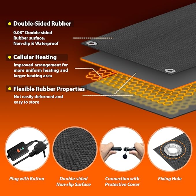 mestyl Heated Snow Melting Mats Outdoor, 10 x 30 Inch Heated Outdoor Mats, Snow and Ice Melting Mats No-Slip Winter Outdoor Heated Mats for Stair, Walkway, Steps, Sidewalks, Decks, Driveway, 4Pcs
