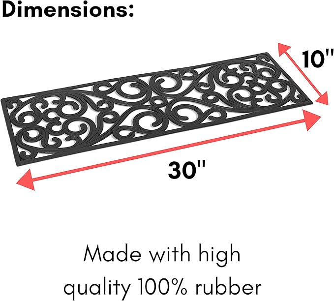 BIRDROCK HOME 10" x 30" Rubber Stair Mat with Scroll Design | Tread Mat | Keeps Your Floors Clean | Outdoor Doormat | Decorative Design (2 Pack)