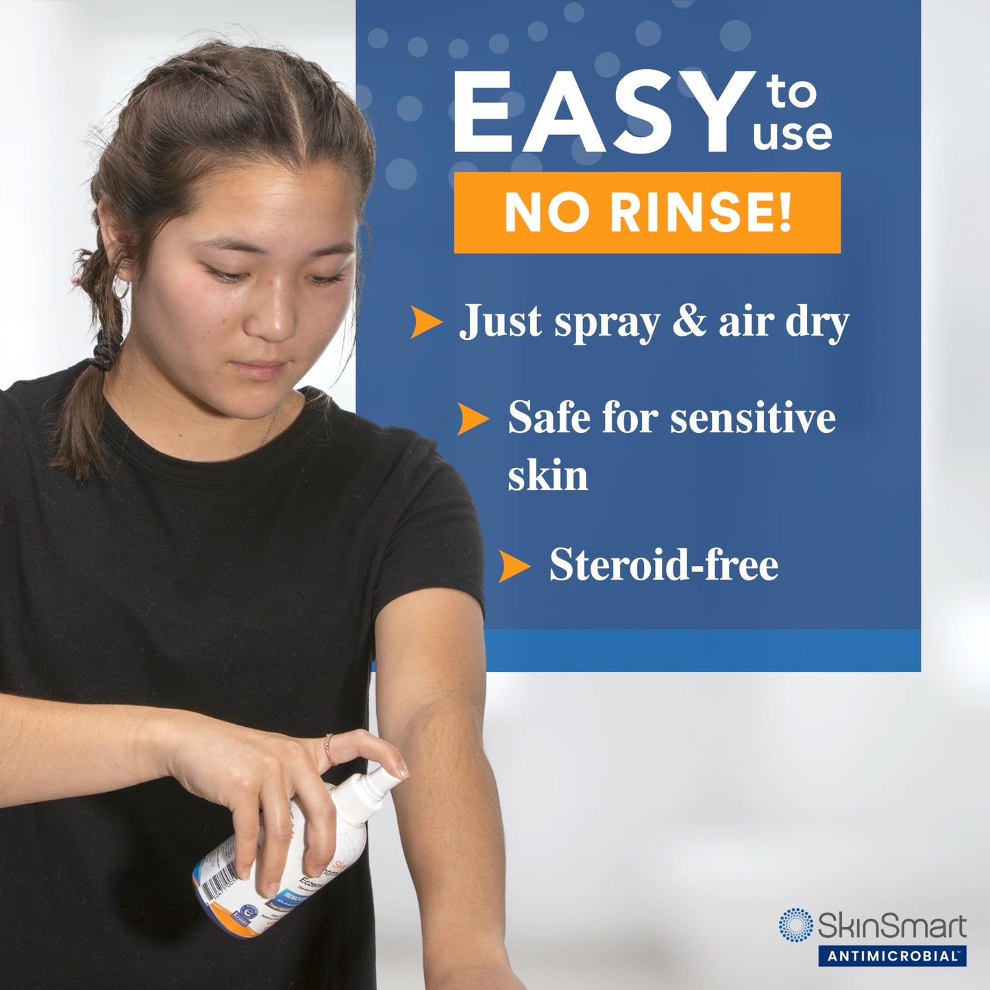 SkinSmart Antimicrobial Eczema Therapy with Hypochlorous Acid, Safely Removes Bacteria so Skin Can Heal, for Adults, Kids and Seniors, 8 Ounce Clear Spray