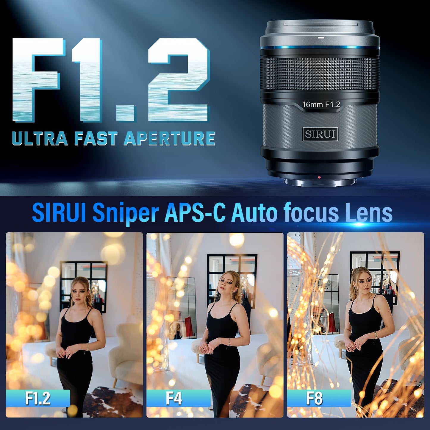 SIRUI Sniper 16mm Autofocus Lens, F1.2 Wide Angle APS-C Camera Lens for A5, A6, FX30, ZV-E10 (E Mount, Black)