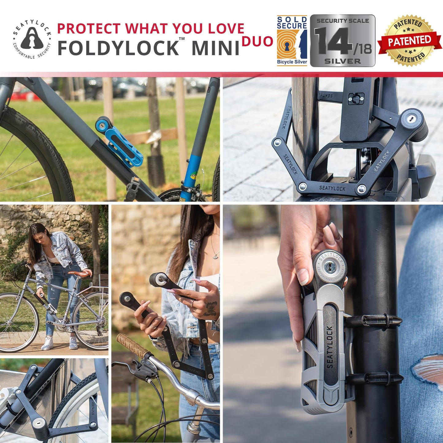 Seatylock FoldyLock Mini Folding Bike Lock Set - Patented Lightweight Bicycle Lock - Heavy Duty Anti Theft Guard for Electric Scooter & City Bikes - 2 Bike Locks with 6 Identical Keys - 29.5"