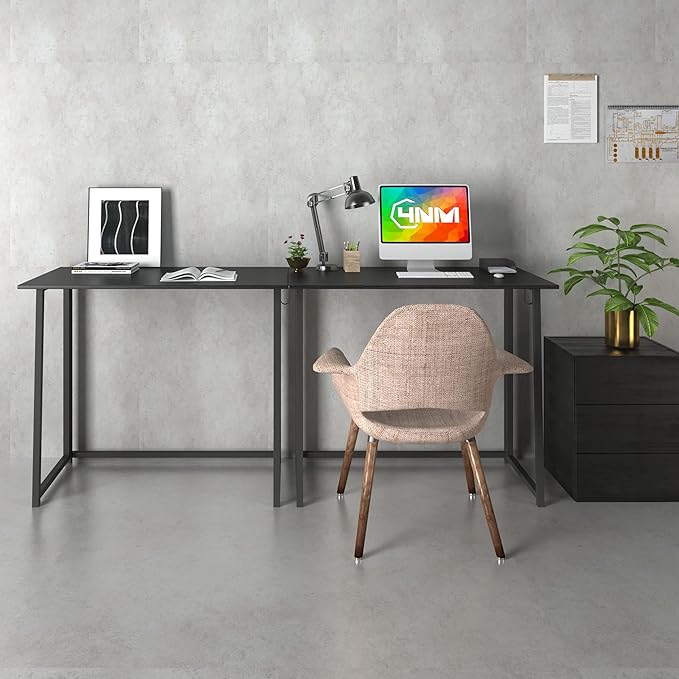 4NM 31.5" Small Folding Desk, Foldable Computer Home Office Desk, Study Writing Table for Small Space Saving Bedroom, Easy Assembly - All Black