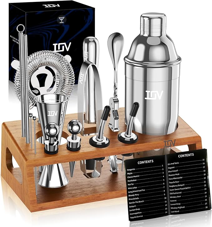 IOV Cocktail Shaker Set Bartender Kit with Stand | Bar Set Drink Mixer Set Includes Martini Shaker, Jigger, Strainer, Mixi...